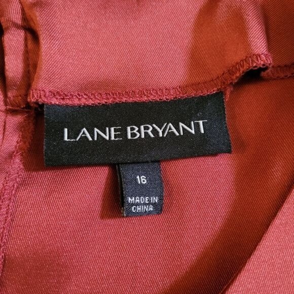 Lane Bryant Blouse Top Work Satin Career Professional Burnt Brick Red Sz 16 1X - Picture 6 of 8